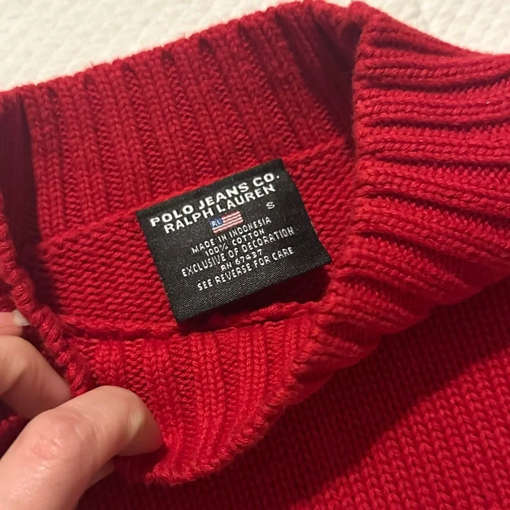Vintage Polo Ralph Lauren American Flag Mock neck Sweater Knit - Red SMALL - Picture 3 of 7